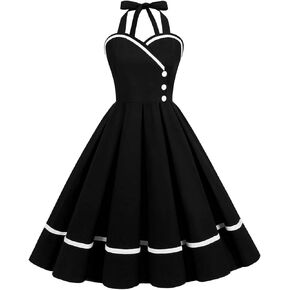 Women's Vintage Polka Audrey Dress 1950s Halter Retro Cocktail Prom Dress Rockabilly Wedding Hepburn 50's 60's Party Costume