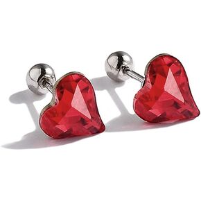 Cute Red Heart Stud Sterling Silver Small Cartilage Earrings for Women Girls Lovely 20g Barbell Ball Scewback Tragus Hypoallergenic Wedding Valentine Christmas Jewelry Gifts for Her