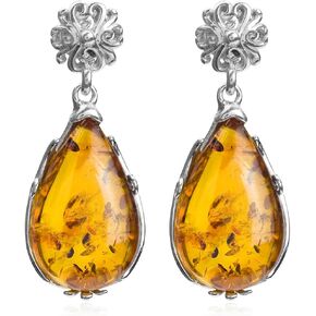 Amber Sterling Silver Drop Earrings