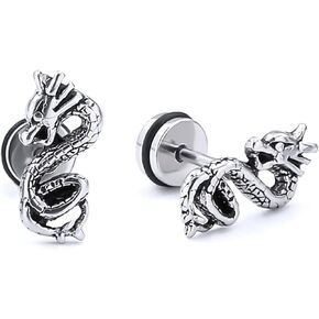 Fusamk Punk Rock Stainless Steel Animal Dragon Stud Earrings,2pcs in Kuwait