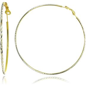 Two-Tone Yellow Gold Flashed Sterling Silver Twist Round Large Hoop Earrings for Women Girls (2x50mm - 90mm Diameter)