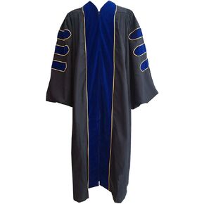 Grad Days Doctoral Graduation Gown Unisex Deluxe Royal Blue Velvet Gold Piping