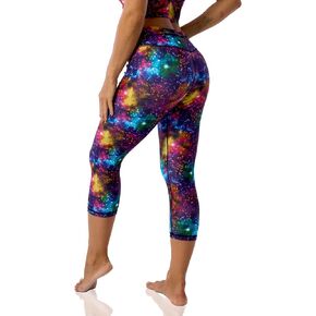 UIUO-UIPEU Pattern Printed Capri Leggings with Pockets for Women Tummy Control Workout Yoga Capris