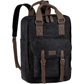 VASCHY Backpack for Men Women, Vintage Canvas Leather 15.6in Laptop Backpack Adult Rucksack for Work Travel Brown