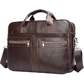 REALON Genuine Leather Briefcase for Men, Laptop Computer Shoulder Bag With Strap, 15.6 Inch Business Travel Work Handbag