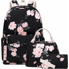 SHEEYEE School Backpack for Girls Bookbags with Lunch Box Set Students Laptop Travel Floral Backpack(Black with Flower) in Saudi Arabia