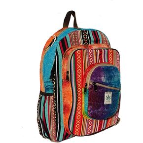 Hemp Backpack Mulitcolor Tie Dye Pure Hemp All Natural Handmade Multi Pocket Large Laptop Backpack | Travel Backpack - For Women and Men | Laptop Sleeve Water Bottle Pockets Boho Hippie