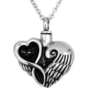 PanQueen Animal Cremation Pendant Cute cat Stainless Steel Urn Jewelry Heart Angel Wing Urn Necklaces for Ashes