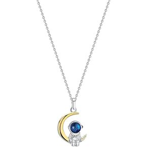 Dtja Moon Astronaut Pendant Necklace for Women Girls Silver Plated Unisex Adjustable Link Chain Cute Charm Couple Friends Necklaces Unique Birthday Valentine Jewelry Souvenir Gift