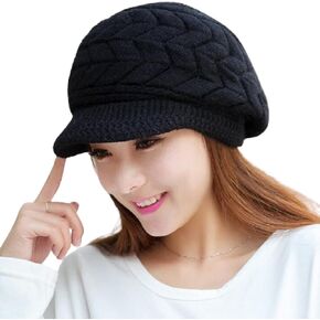 Snadulor Women Winter Warm Knit Hat Slouchy Beanie Cap with Visor.