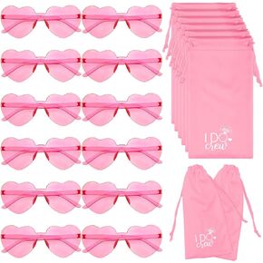 12 Paris Bachelorette Heart Shaped Sunglasses with 12 Pcs Bridesmaids Velvet Bags Pink Frameless Bachelorette Heart Sunglasses Bridal Bridesmaids Shower Gifts for Women Girls Wedding Supplies