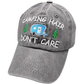 Waldeal Women's Embroidered Adjustable Camping Hair Don't Care Dad Hat Cap Camper Gift