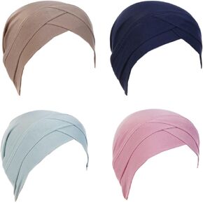 4Pcs Solid Color Full Cover Inner Hijab Caps Muslim Forehead Cross Turban Stretch Hijab for Women Head Scarf Under Hijab