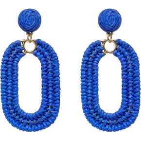 SELFWIMG Statement Raffia Earrings Boho Geometric Oval Drop Earrings for Summer Beach