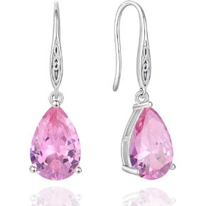 VESHON Cubic Zirconia Teardrop Earrings 925 Sterling Silver Celtic Knot Hook Dangle Earring 8X12mm Solitaire Gemstone Birthstone Irish Jewelry Valentine's Day Gift for Wife Girlfriend Women