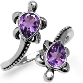 Silvershake Gemstones 925 Sterling Silver Sea Turtles Bypass Adjustable Ring Jewelry for Women