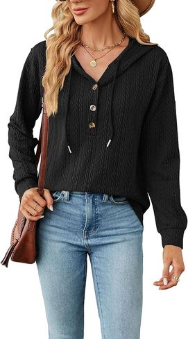 Zontroldy Women's Fall Fashion Long Sleeve Button Collar Knitted Pullover Hoodies Sweaters Sweatshirts in Kuwait