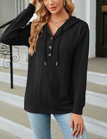 Zontroldy Women's Fall Fashion Long Sleeve Button Collar Knitted Pullover Hoodies Sweaters Sweatshirts in Kuwait