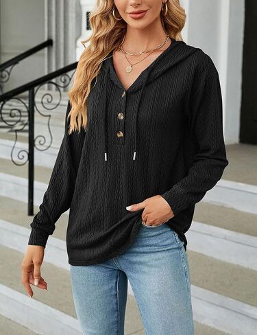 Zontroldy Women's Fall Fashion Long Sleeve Button Collar Knitted Pullover Hoodies Sweaters Sweatshirts in Kuwait