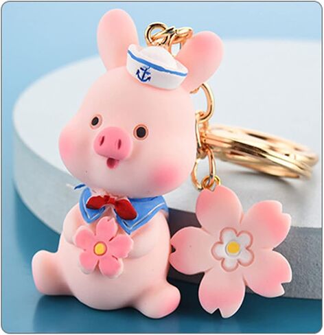 Resin Navy Pig Keychain Pendant Pink Pet Doll ladies Bag Charm Key Chain Jewelry Gift for Men Women Children Cartoon Animal Bag Backpack Car Keys Pend, Pink, F in Saudi Arabia