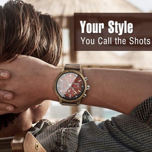 ساعة خشبية للرجال، ساعة يد أنيقة لعرض التاريخ كرونوغراف كوارتز عسكرية، 3 أقراص فرعية مصنوعة يدوياً كاجوال خفيفة ومضيئة in Kuwait