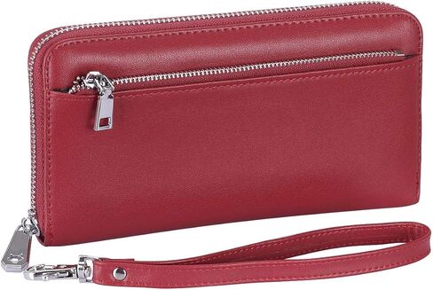 محافظ جلدية XEYOU للنساء RFID بسحاب حول حامل بطاقة الائتمان ومحفظة الهاتف المحمول للنساء (أزرق) in Kuwait