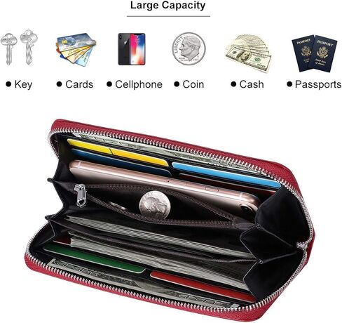 محافظ جلدية XEYOU للنساء RFID بسحاب حول حامل بطاقة الائتمان ومحفظة الهاتف المحمول للنساء (أزرق) in Kuwait