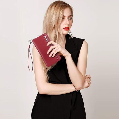 محافظ جلدية XEYOU للنساء RFID بسحاب حول حامل بطاقة الائتمان ومحفظة الهاتف المحمول للنساء (أزرق) in Kuwait