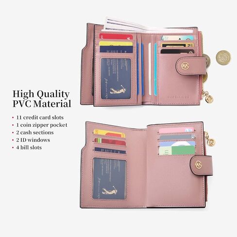 GOLF SUPAGS Wallets for Women PVC Leather Small Bifold Zipper Pocket Coin Purse Large Capacity Multi Card Organizer (Bean Green×Ash Green) in Kuwait