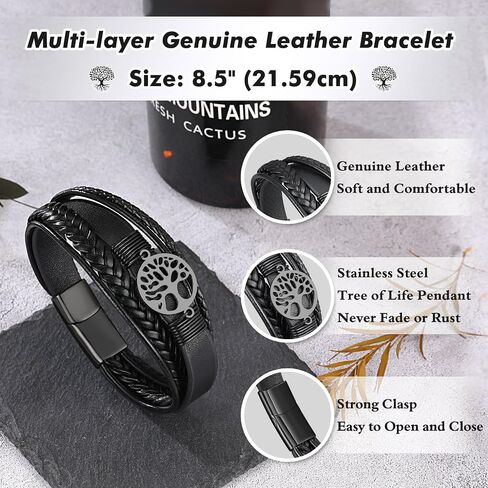 UNGENT THEM Leather Tree of life Bracelets for Men Husband, Grandpa, Fathers' Day Birthday Christmas Valentine's Day Gifts for Men in Saudi Arabia