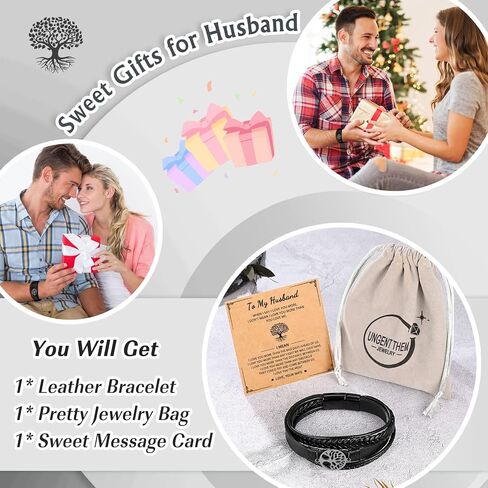 UNGENT THEM Leather Tree of life Bracelets for Men Husband, Grandpa, Fathers' Day Birthday Christmas Valentine's Day Gifts for Men in Saudi Arabia
