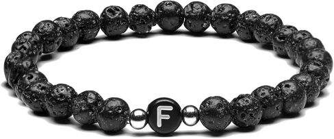 MIGATI Name Bracelet Personalized Initial Letter Lava Rock Handmade for Women Men Couples (J) in Saudi Arabia