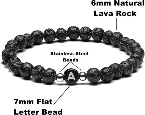 MIGATI Name Bracelet Personalized Initial Letter Lava Rock Handmade for Women Men Couples (J) in Saudi Arabia