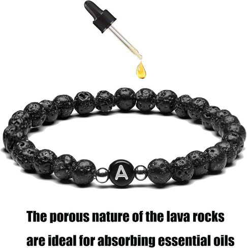 MIGATI Name Bracelet Personalized Initial Letter Lava Rock Handmade for Women Men Couples (J) in Saudi Arabia
