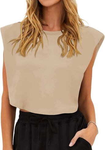 Tankaneo Women's Cap Sleeve Cropped Tank Tops Summer Side Slit Crop T-Shirts Casual Crew Neck Solid Short Basic Tees in Saudi Arabia