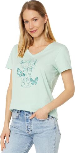 Women's Wildflower and Butterflies Jar Short Sleeve Crusher-LITE Vee in Saudi Arabia