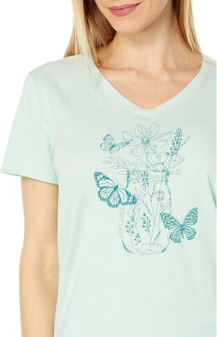 Women's Wildflower and Butterflies Jar Short Sleeve Crusher-LITE Vee in Saudi Arabia