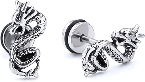 Fusamk Punk Rock Stainless Steel Animal Dragon Stud Earrings,2pcs in Kuwait