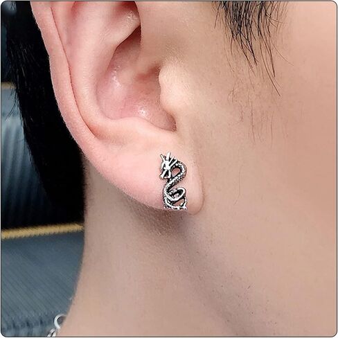 Fusamk Punk Rock Stainless Steel Animal Dragon Stud Earrings,2pcs in Kuwait