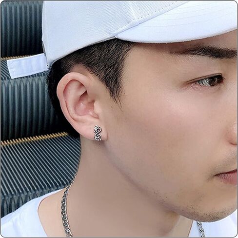 Fusamk Punk Rock Stainless Steel Animal Dragon Stud Earrings,2pcs in Kuwait