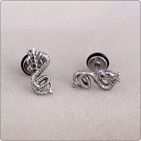 Fusamk Punk Rock Stainless Steel Animal Dragon Stud Earrings,2pcs in Kuwait