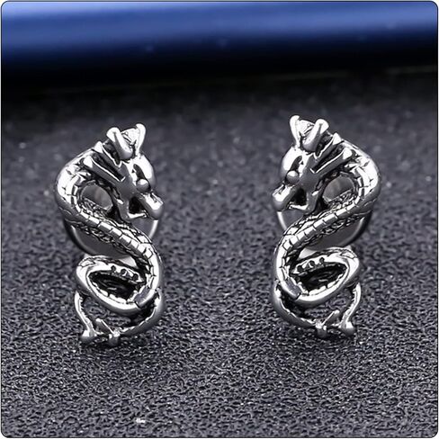 Fusamk Punk Rock Stainless Steel Animal Dragon Stud Earrings,2pcs in Kuwait