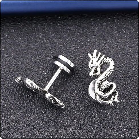 Fusamk Punk Rock Stainless Steel Animal Dragon Stud Earrings,2pcs in Kuwait
