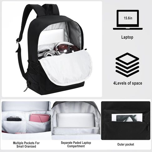 Travel Laptop Backpack for Men Women, Anti Theft Pocket Slim Durable Laptops Backpack Fits 15.6 Inch Notebook, Water Resistant College Computer Work Bag, Black in Kuwait