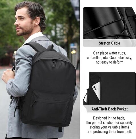 Travel Laptop Backpack for Men Women, Anti Theft Pocket Slim Durable Laptops Backpack Fits 15.6 Inch Notebook, Water Resistant College Computer Work Bag, Black in Kuwait
