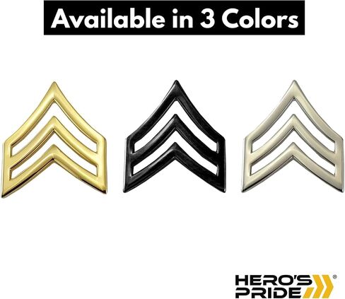Hero's Pride Rank Insignia, 3 Stripe SGT Chevrons, Clutch Backs, 3/4" Wide, Pack of 2 in Saudi Arabia