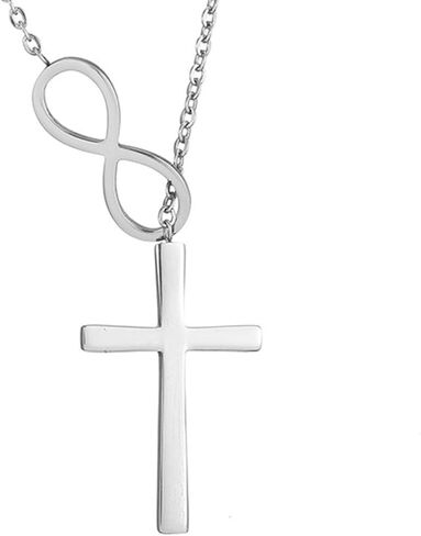 Jude Jewelers Stainless Steel Christian Cross Infinity Charm Collar Necklace in Saudi Arabia