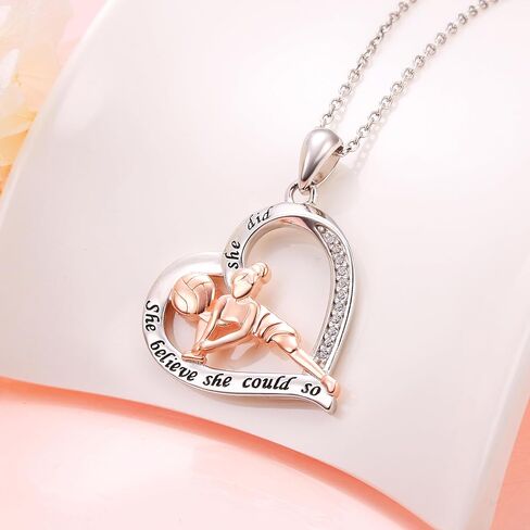 Ladytree 925 الفضة الاسترليني منقوشة فتاة تلعب الكمان التشيلو الساكسفون كرة السلة الكرة الطائرة القلب قلادة قلادة هدية لابنة النساء الفتيات ابنة ابنة موسيقي الكرة Sprot لاعب، 18 بوصة in Kuwait