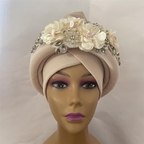 أغطية رأس نسائية جميلة، ربطة رأس أفريقية، أغطية رأس نيجيرية أوتوماتيكية مع الخرز والأحجار، قبعات عمامة للنساء-180 جم in Saudi Arabia
