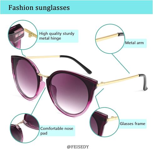 FEISEDY Vintage Polarized Cat Eye Sunglasses for Women Oversized Round Sunglasses Anti Glare B7000 in Saudi Arabia